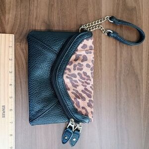 Maurices Black and Tan Leopard Clutch